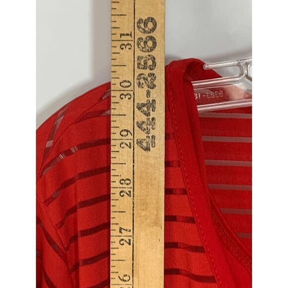 Women's Sheer Stripes Overlay Roll Tab Sleeves Scoop Neck Tunic Red Size 3X - Picture 9 of 10